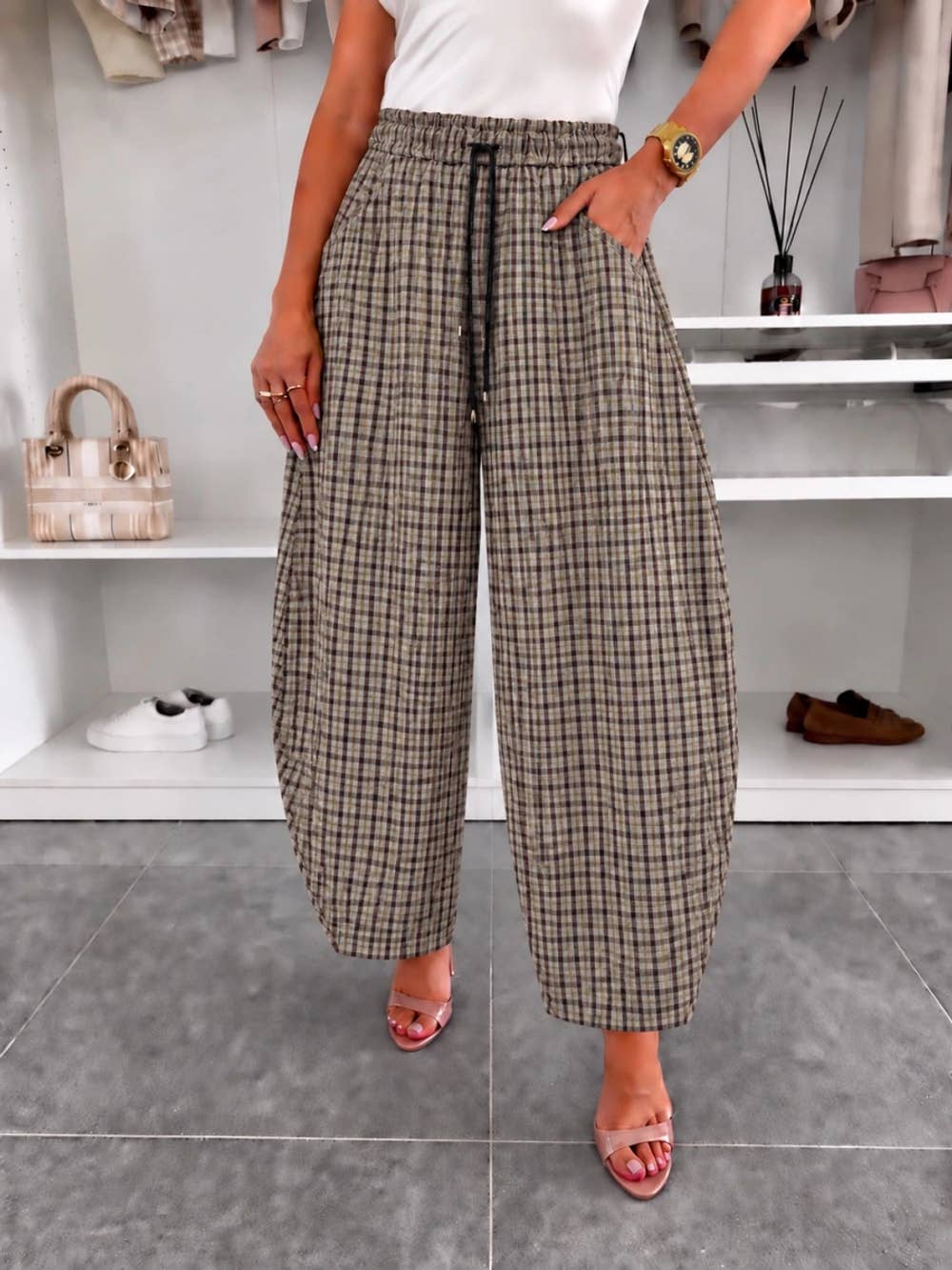 Printed faux-suede balloon pants with elasticated waist