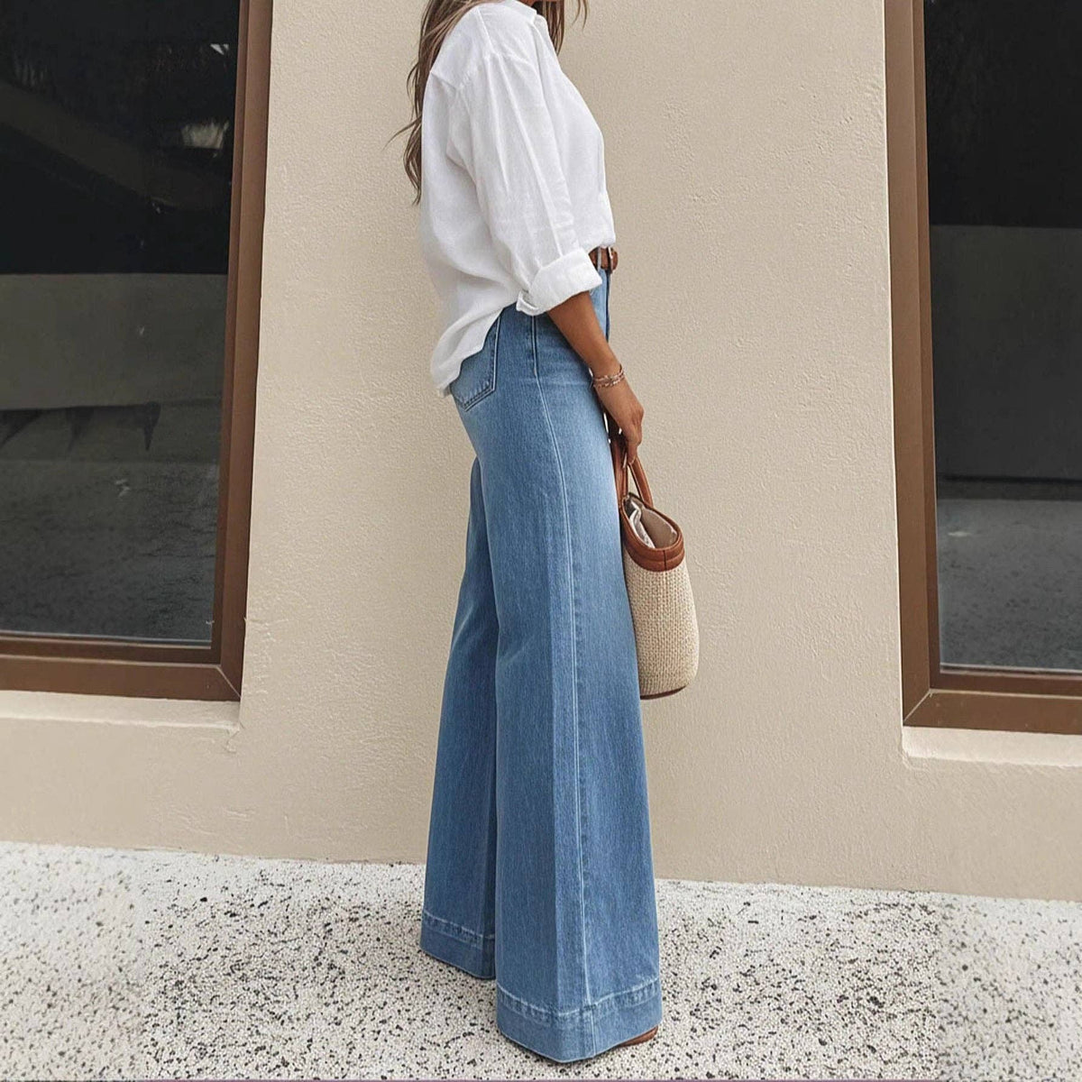Retro Washed Wide Leg Jeans For Women