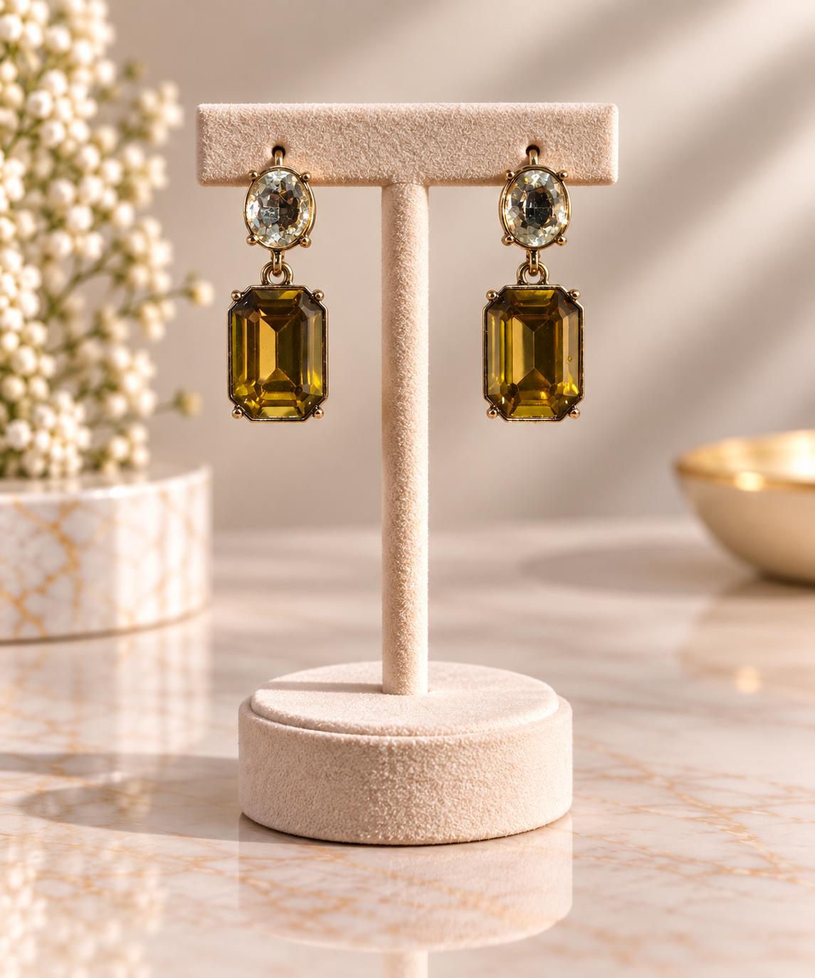 Oval twin gem post stud earring