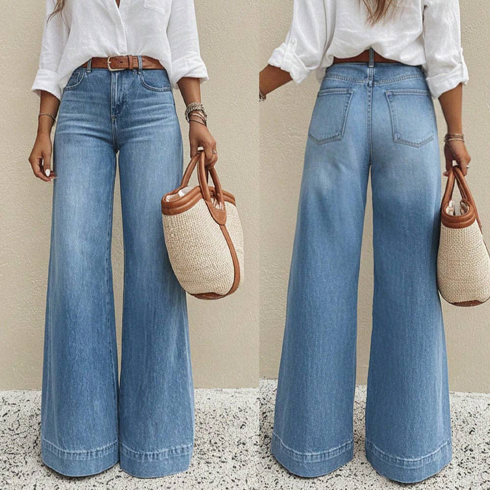 Retro Washed Wide Leg Jeans For Women