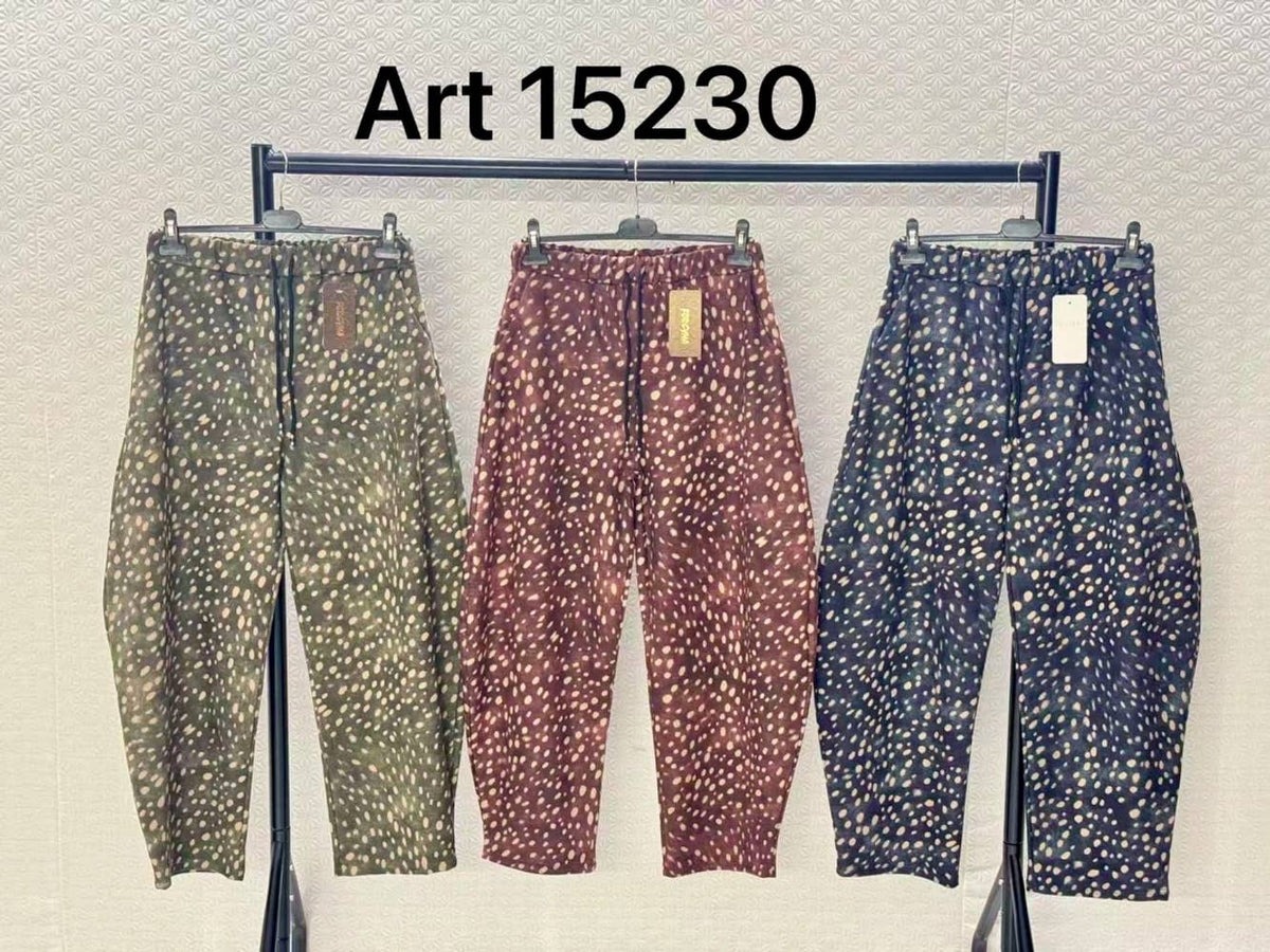 Balloon pants in faux suede with doe print and elasticated waistband [REFRESH_mu1e0rns]