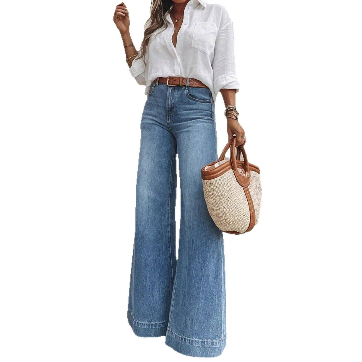 Retro Washed Wide Leg Jeans For Women