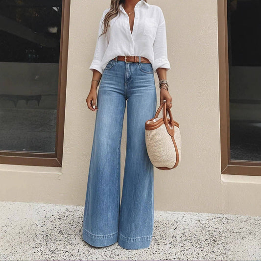 Retro Washed Wide Leg Jeans For Women
