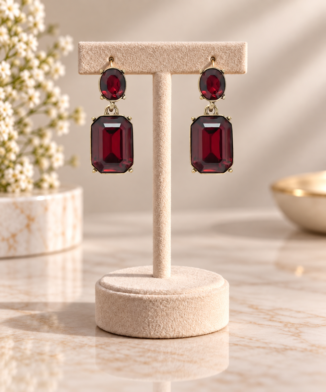 Oval twin gem post stud earring