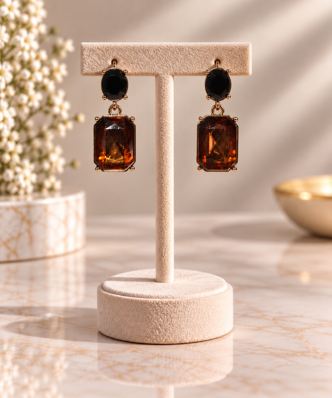 Oval twin gem post stud earring