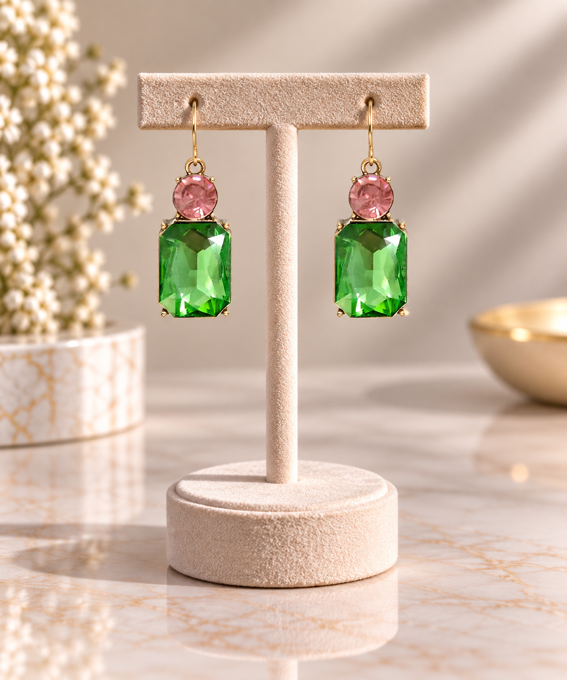 Twin gem drop earrings