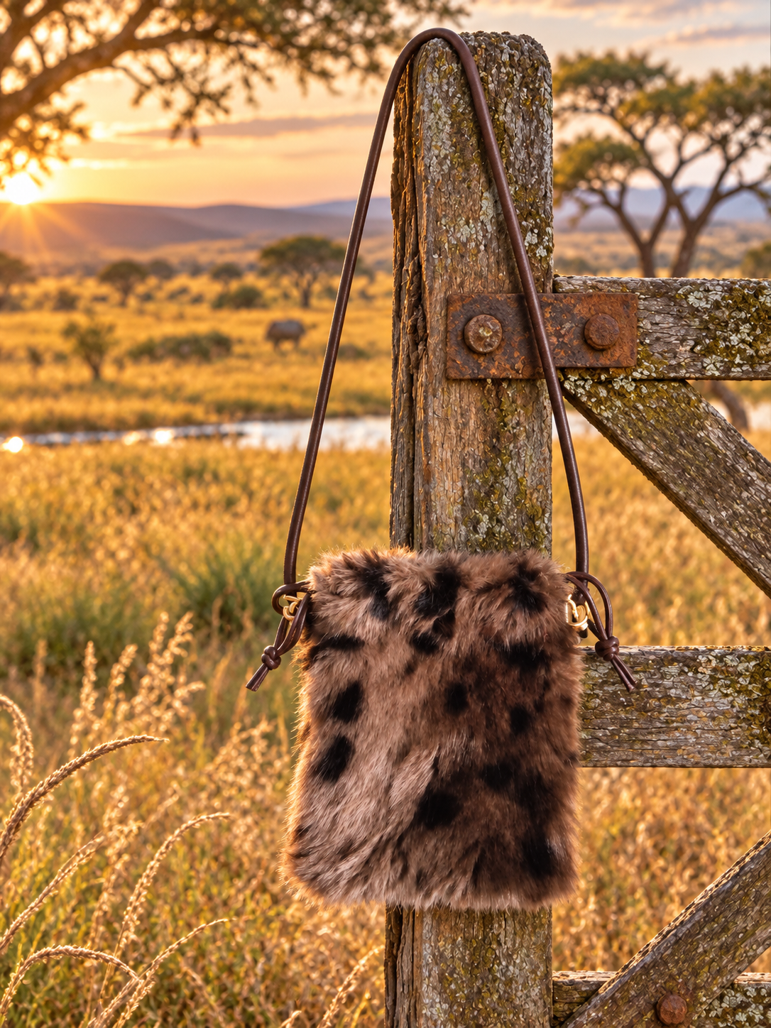 Animal faux fur pouch cross body bag