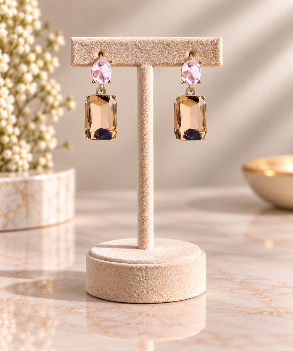 Oval twin gem post stud earring