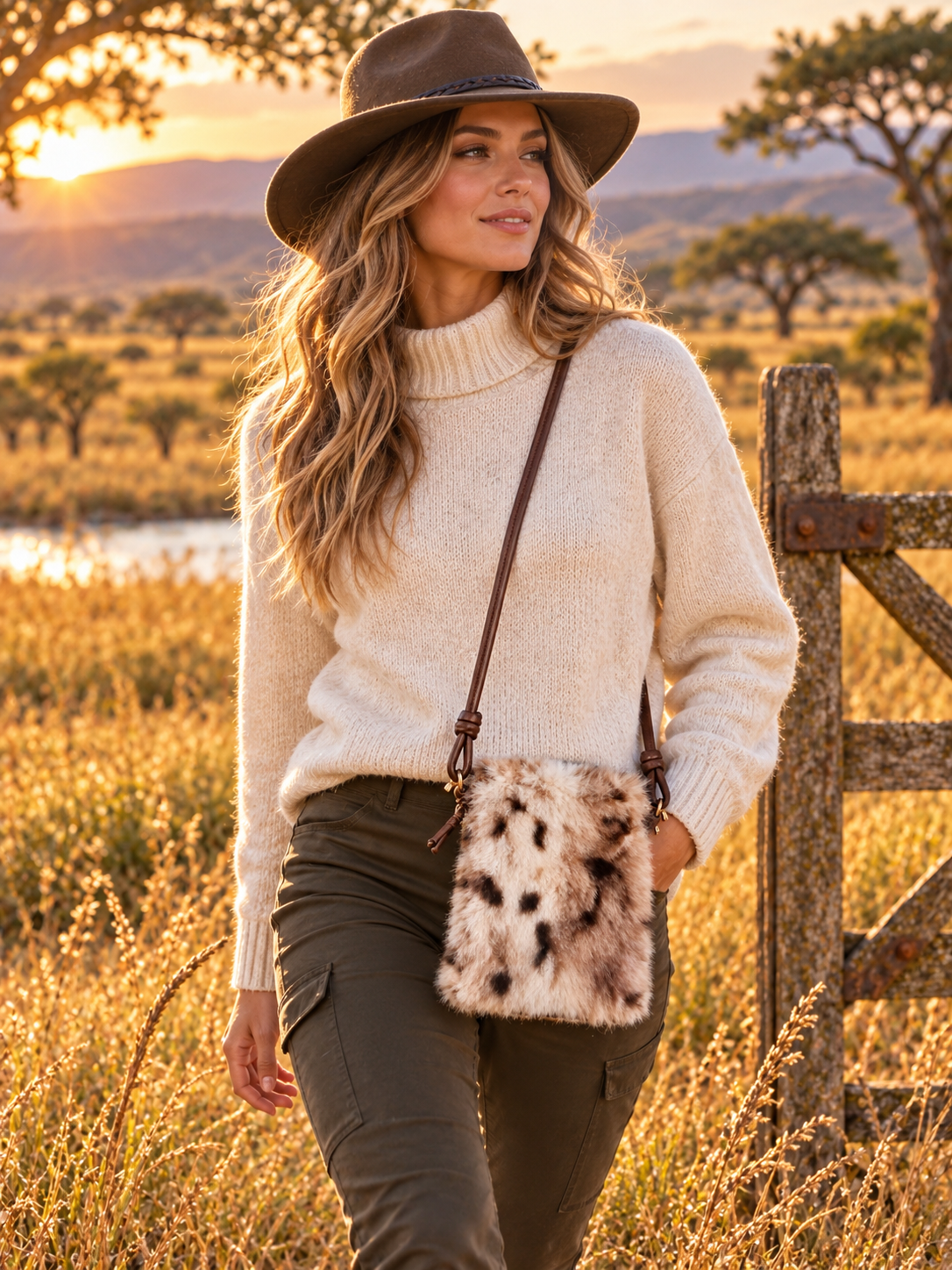 Animal faux fur pouch cross body bag
